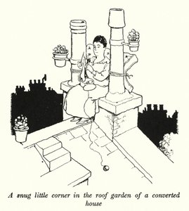 改建房屋屋顶花园的一个舒适小角落（石版画） 作者 威廉·希思·罗宾逊