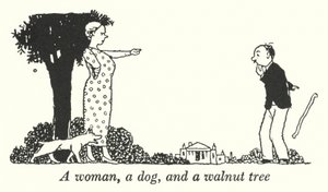 一个女人、一只狗和一棵核桃树（石版画