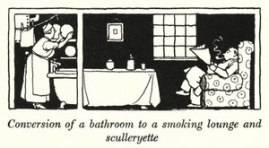 将浴室改造成吸烟休息室和 sculleryette (litho) 作者 威廉·希思·罗宾逊