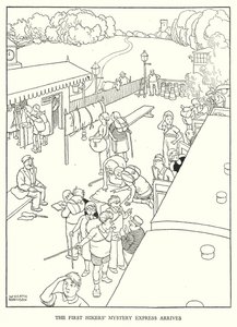 罗宾逊（W Heath Robinson）为《铁道兵》绘制的插图（平版）。 作者 威廉·希思·罗宾逊