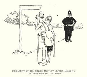 罗宾逊（W Heath Robinson）为《铁道兵》绘制的插图（平版）。 作者 威廉·希思·罗宾逊