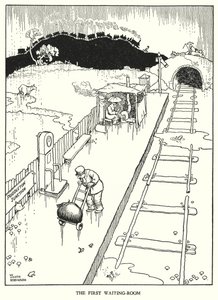 罗宾逊（W Heath Robinson）为《铁道兵》绘制的插图（平版）。 作者 威廉·希思·罗宾逊
