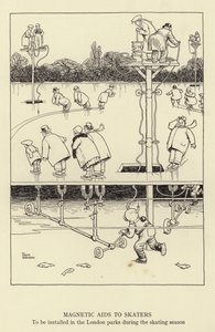 溜冰者的磁性辅助设备，将在滑冰季节安装在伦敦公园 作者 威廉·希思·罗宾逊