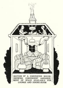 Section of a Converted House, Showing Convenient Arrangement of Space Available for Lounge and Dining-Room (litho) 作者 威廉·希思·罗宾逊