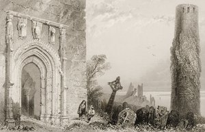 爱尔兰奥克利郡Clonmacnois寺庙的门口，来自1960年代George Virtue的“爱尔兰的风景和古迹” 作者 威廉·亨利·巴特利特