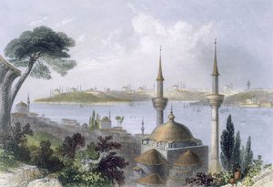 来自Scutari的君士坦丁堡的一般视图，c.1850（彩色aquatint） 作者 威廉·亨利·巴特利特