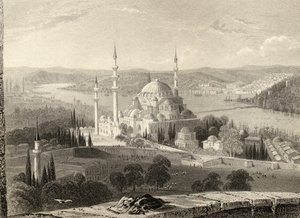 Sulieman清真寺和墓，来自土耳其伊斯坦布尔的Seraskier塔，由H. Adlard雕刻而成