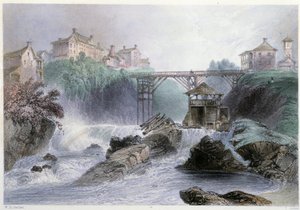 Pont à Sherbrooke - 在威廉·亨利·巴特利特 (William Henry Bartlett) 编着的“加拿大风景画”中。 乔治美德 作者 威廉·亨利·巴特利特