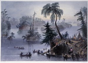 千岛群岛的场景。营地和船只，Mille îles - 在 "加拿大风景图解 "中，作者是Bartlett W. H. 。 作者 威廉·亨利·巴特利特