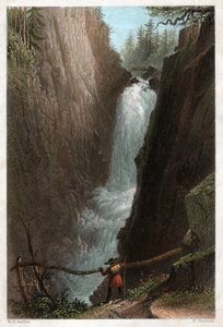 大约在1850年，瑞士阿尔卑斯山的阿尔-哥达山丘上的阿尔瀑布(版画) 作者 威廉·亨利·巴特利特