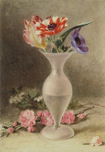 玻璃花瓶和鲜花 作者 威廉·亨利·亨特
