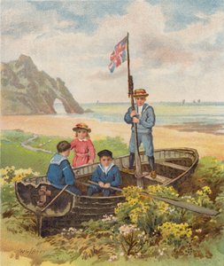 孩子们在沙滩上的小船上玩耍（色谱法） 作者 William Henry James (after) Boot