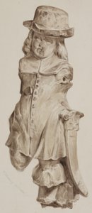 1834年在Eastcheap的Boars Head Tavern遗址建造的房屋门口的橡木雕刻的人物（纸上洗） 作者 威廉·亨利·科尔尼
