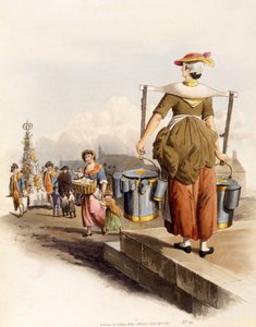 挤奶女工，来自英国的服装，酒吧。作者：亨利米勒，1805年（手工彩色印刷） 作者 威廉·亨利·佩恩