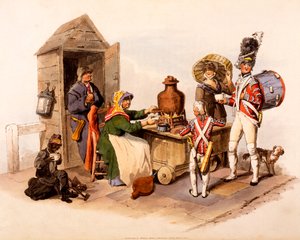 一位Sallop卖家，提供加热的热饮，来自1808年的“英国服饰” 作者 威廉·亨利·佩恩