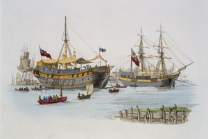 监狱船，来自“英国的服装”，由威廉米勒出版，1805年