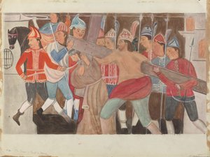 十字架第2站：十字架放在耶稣身上，约1936年。