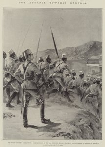 3月18日，向东戈拉挺进，第11苏丹团黑人营的英国军官在Shellal看着他的士兵登船（平版）。 作者 威廉·海瑟姆（之后）Overend