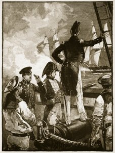 Walpole上尉拦截萨尔达尼亚公爵的船只，插图来自“卡塞尔的英国插图史”（棕褐色照片） 作者 威廉·海沙姆·奥弗兰德