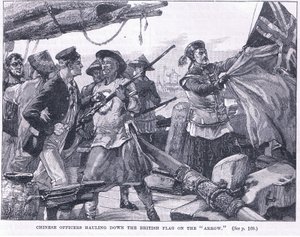 中国官员在公元1856年的&39;箭头&39;上拖下英国国旗 作者 威廉·海沙姆·奥弗兰德