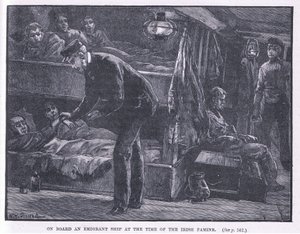 在1846年爱尔兰饥荒时的一艘移民船上