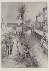 走向Dongola，从Wady Halfa抵达Kosheh的枪船，欢迎本土示威