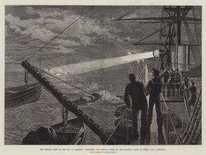 英国舰队在马莫拉海，在HMS Agincourt上的电灯上寻找鱼雷船 作者 William Heysham Overend