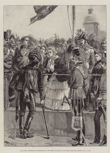 1856年5月21日，女王从克里米亚向受伤的军官和士兵分发装饰品 作者 William Heysham Overend