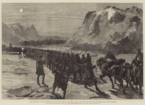 加拿大西北地区的叛乱，殖民部队在苏必利尔湖的Nepigon湾冰上行进 作者 William Heysham Overend