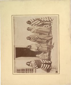 一群五个美国原住民妇女与年轻女孩和婴儿，1871年（棕褐色照片） 作者 威廉·希克斯·杰克逊