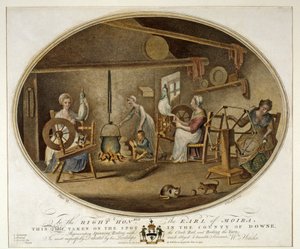 旋转，用时钟卷轴卷制，并煮沸1771年爱尔兰亚麻制品厂的板材Yarn
