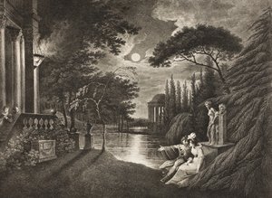 Belmont，Avenue to Portia&39;s House，Act IIV，Scene I，来自&39;The Merchant of Venice&39;，来自The Boydell莎士比亚画廊，出版于19世纪末期 作者 威廉·霍奇斯