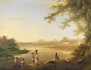 Marmalong大桥，前景中有一个Sepoy和当地人，1783年 作者 威廉·霍奇斯