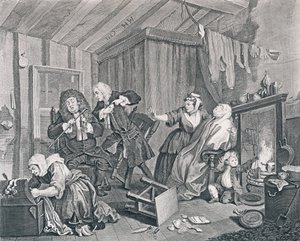 Harlot的进步，第五板块：医生争执时到期，1732年（蚀刻和雕刻） 作者 威廉·霍加斯