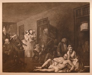 耙进展-8：疯人院，1733年。 作者 威廉·霍加斯
