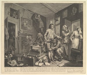 1735年6月25日，第1版，《 Rake进展》。 作者 威廉·霍加斯