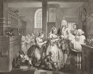 Rake？S进度，图5：与老妇结婚的耙子-第5页：Tom Rakewell与有钱老妇结婚。 1735 作者 威廉·霍加斯