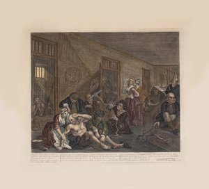 流氓的进步》，图版8：《在疯人院》，约1735年。 作者 威廉·霍加斯