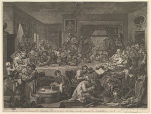 选举娱乐，第一版：选举的四张照片，1755年2月24日。 作者 威廉·霍加斯