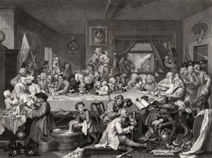 选举娱乐，由TE Nicholson镌刻，来自1833年出版的“威廉霍加斯的作品” 作者 威廉·霍加斯