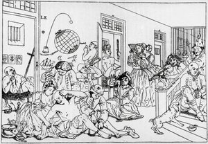 疯人院，雕刻自系列耙的进步，威廉·霍加斯 (1697-1764) 作者 威廉·霍加斯