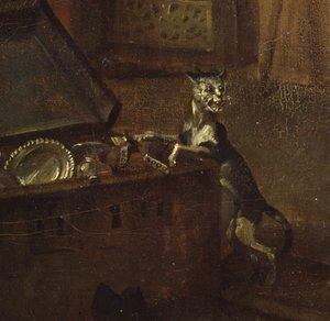 猫的胸部，细节来自A Rakes Progress I：The Rake占有他的遗产，1733年油画布细节72326 作者 威廉·霍加斯