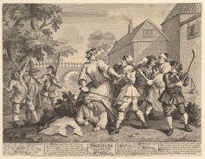 特鲁拉征服了哈迪布拉斯，十二幅塞缪尔·巴特勒的大型插图……，1725-26年2月。 作者 威廉·霍加斯