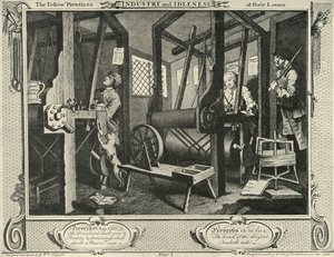 织布工车间的内部，1747年，1925年。 作者 威廉·霍加斯