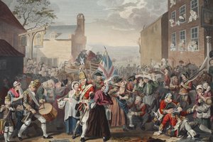 3月的卫兵到芬奇利，插图来自&39;Hogarth Restored：The Whole Works of the famous William Hogarth，由Thomas Cook&39;重新雕刻，酒吧。 1812年（手工雕刻） 作者 威廉·霍加斯