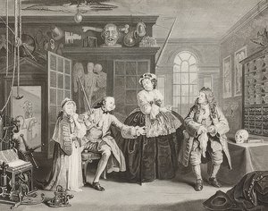 时尚婚姻。第3页：检验- Der Graf und der Quacksalber。 1745年 作者 威廉·霍加斯