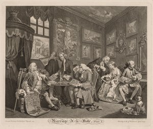 时尚婚姻：《契约》，1745年。 作者 威廉·霍加斯