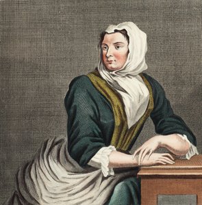 莎拉·马尔科姆 (Sarah Malcolm) 在纽盖特监狱 (Newgate Prison)，插图来自“霍加斯复原：著名的威廉·霍加斯的全部作品，由托马斯·库克 (Thomas Cook) 重新雕刻”，酒吧。 1812（手工上色雕刻） 作者 威廉·霍加斯