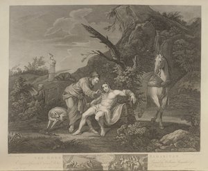 JM Delatre和Simon Francis Ravenet雕刻的好撒玛利亚人，John Boydell出版（1719-1804）1772