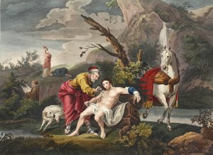 好撒玛利亚人，来自&39;Hogarth Restored：The Whole Works of the famous William Hogarth，由Thomas Cook&39;重新雕刻，酒吧。 1812年（手工雕刻） 作者 威廉·霍加斯